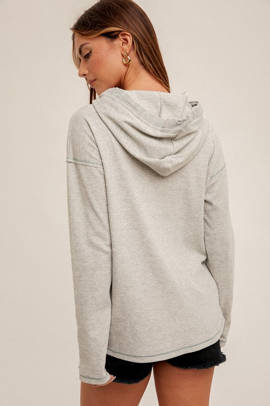 Contrast Textured Knit Hoodie