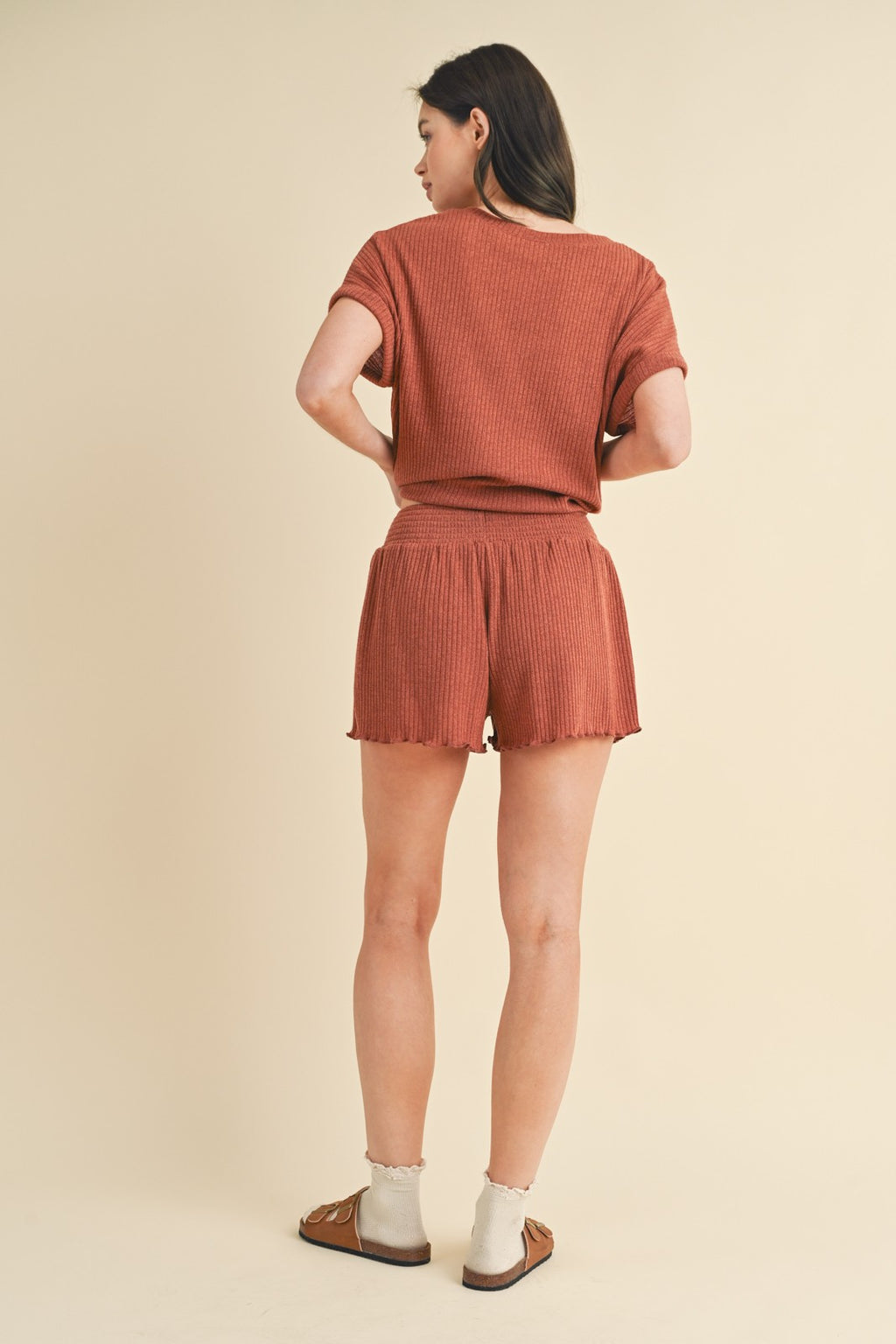 Rust Ribbed Knit Two Piece Set