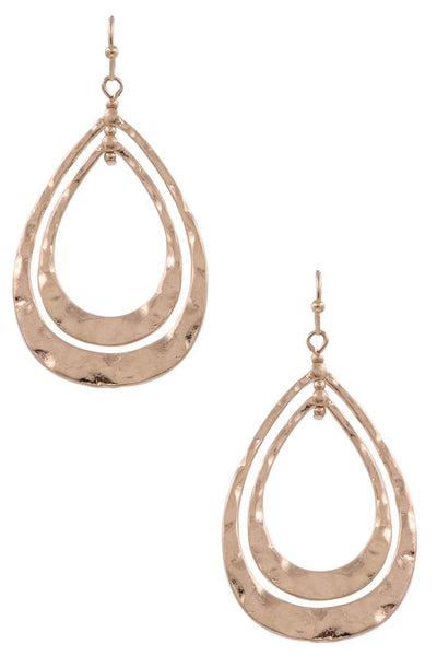 Worn Gold Metal Teardrop Layered Earrings