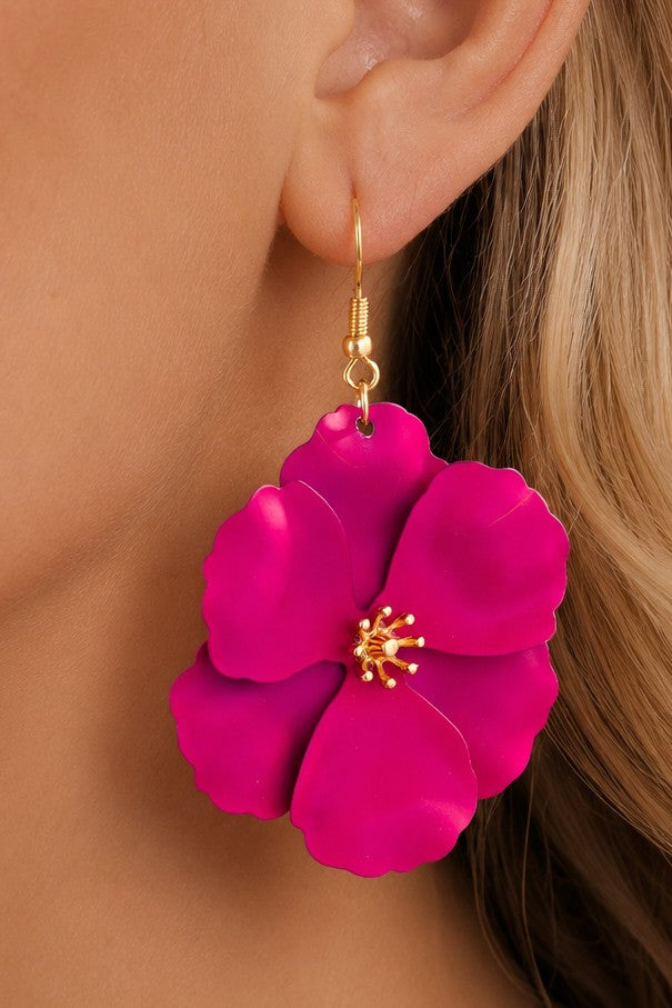 Fuchsia Floral Metal Earrings-Market Grey Boutique
