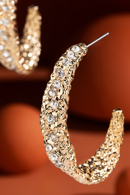 Hammered Textured Metallic C-Hoop Earrings