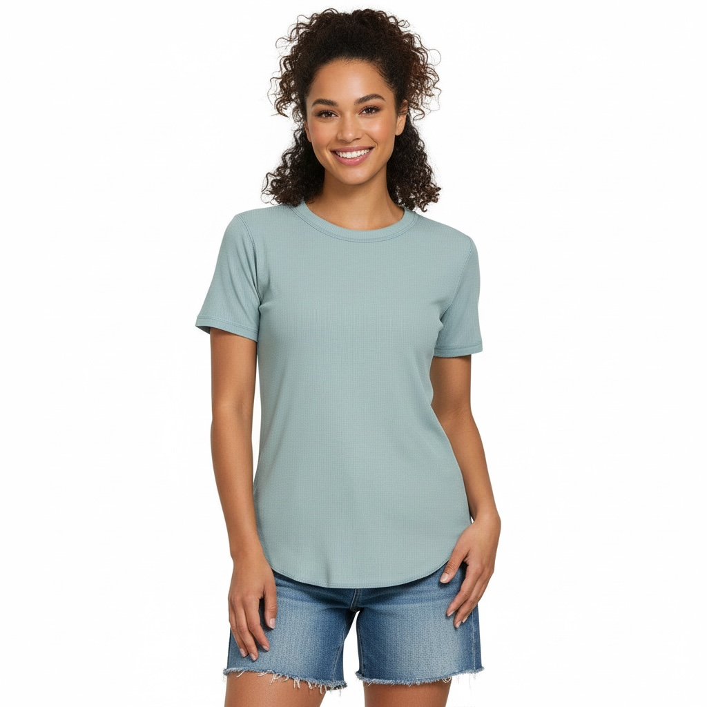 Blue Grey Ribbed  Roundneck Tee