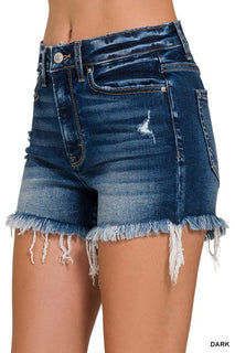 Zenana Frayed Hem Denim Shorts