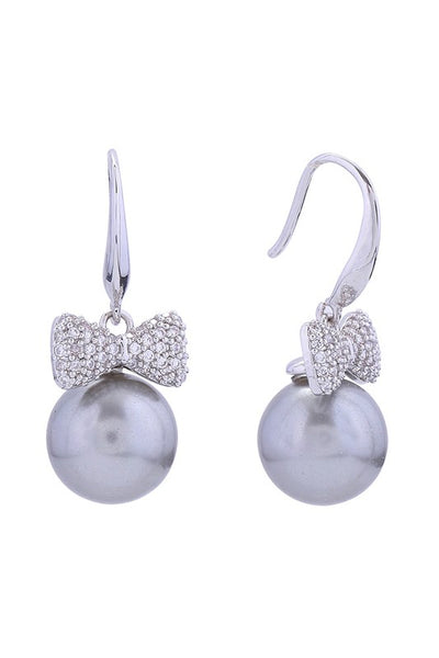 White Gold 14K Bow Pearl Drop Earrings