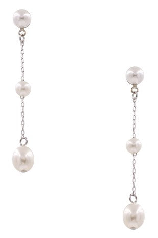 Cream Pearl Metal Chain Tassel Earrings