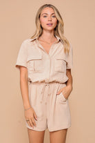 Khaki Button Down Romper-Market Grey Boutique