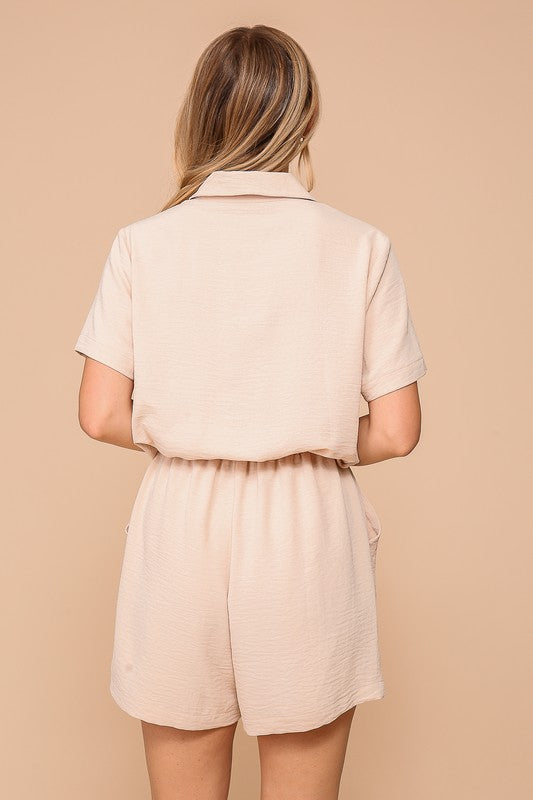Khaki Button Down Romper-Market Grey Boutique