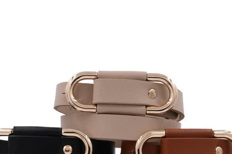 Taupe Loop Accent Oval Faux Leather Skinny Belt Set