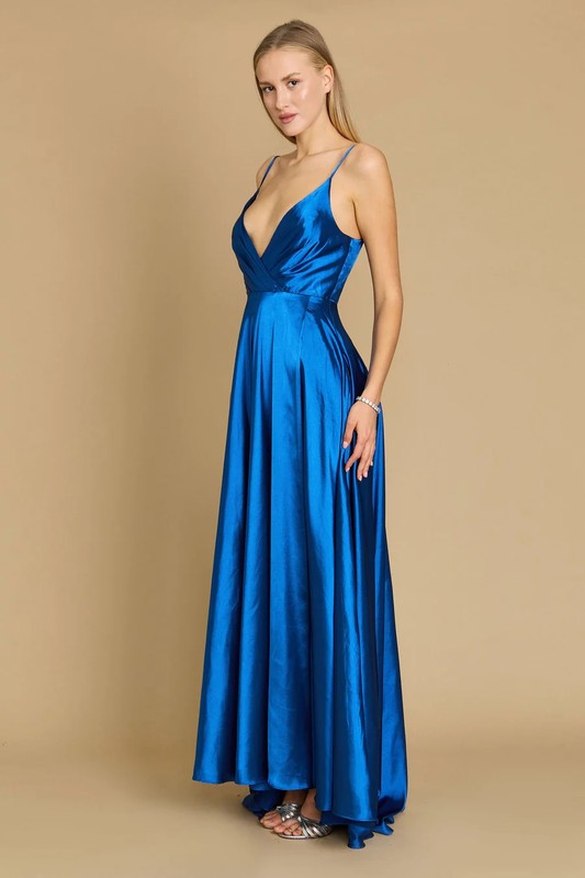 2025 Teal Long Flowy Satin Formal Gown🤍-Market Grey Boutique