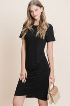 Black Rouched Cotton Midi Dress-Market Grey Boutique