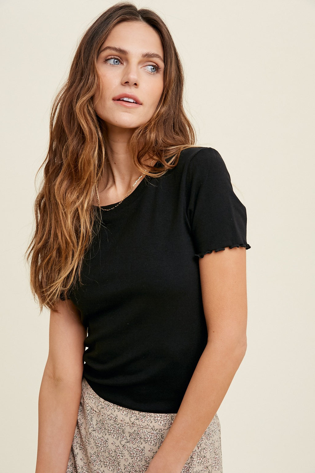 Black Lettuce Trim Top
