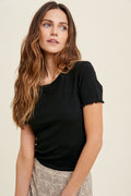 Black Lettuce Trim Top