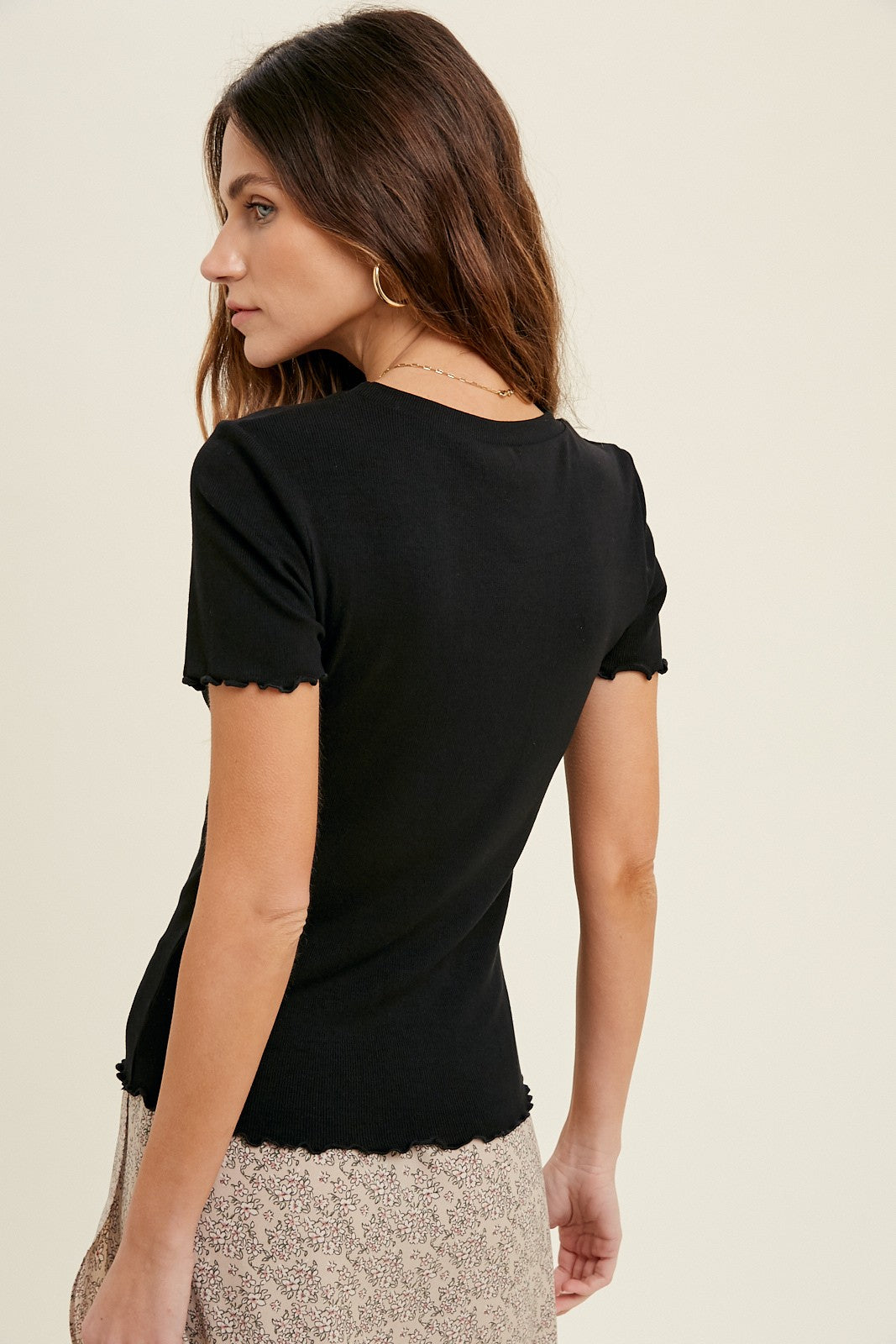 Black Lettuce Trim Top
