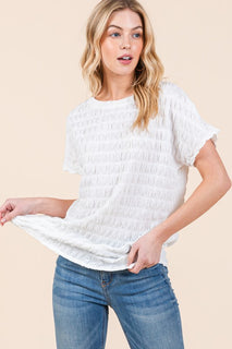 Ivory Textured Short Sleeve Top