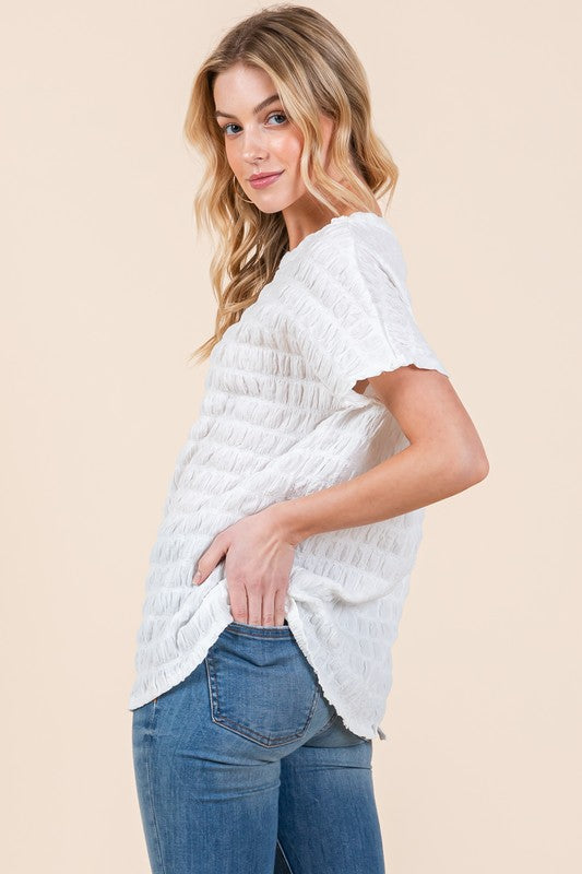 Ivory Textured Short Sleeve Top
