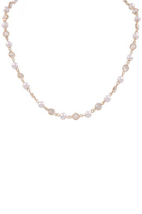 Metal Cream Pearl Station Necklace