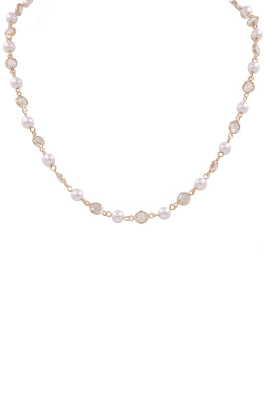 Metal Cream Pearl Station Necklace