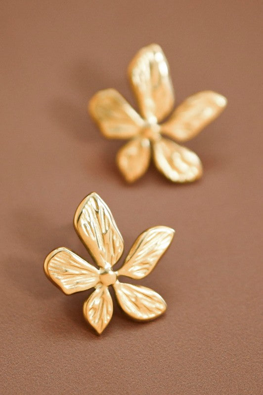 18k Gold flower Waterproof Non-tarnish Stainless Steel Studs