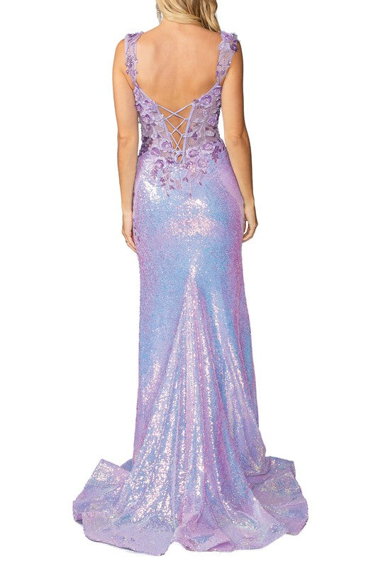 2025 Lilac Sequined Floral Applique Gown🤍