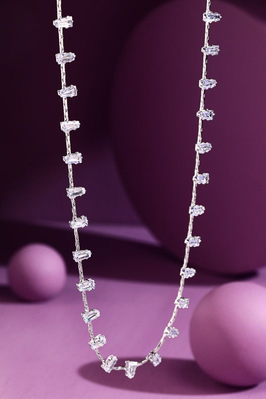 Silver Abstract Trapezoid Stone Necklace