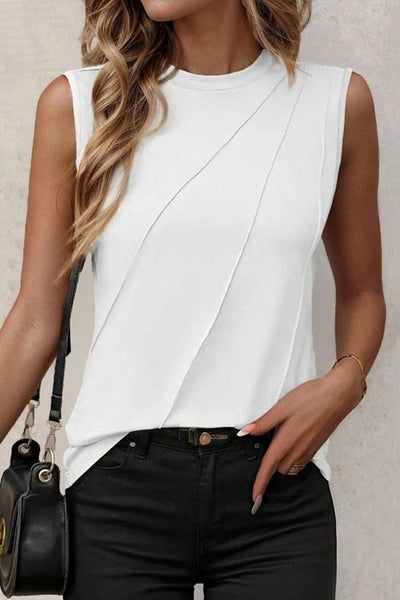 White Pleated Tank Top