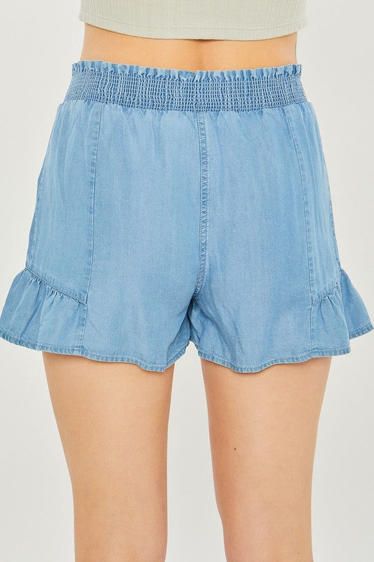 DENIM FLUTTER TENCEL WOVEN SHORTS