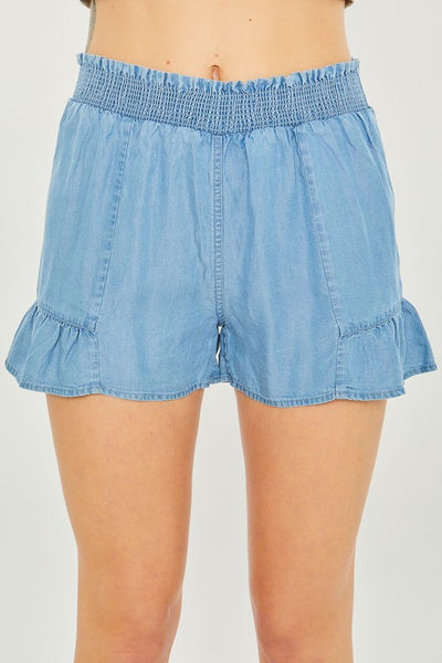 DENIM FLUTTER TENCEL WOVEN SHORTS