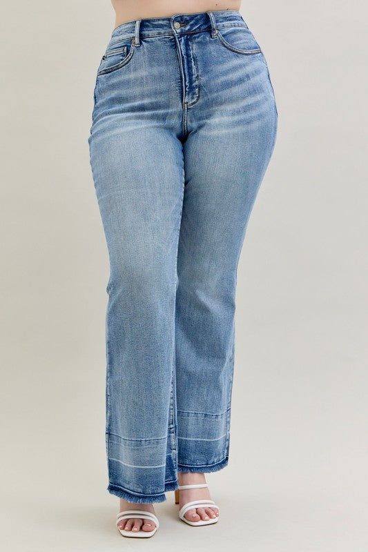 JB High Rise Light Wash Release Hem Flare