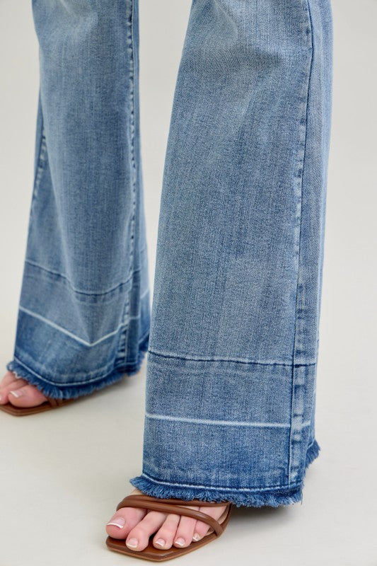 JB High Rise Light Wash Release Hem Flare