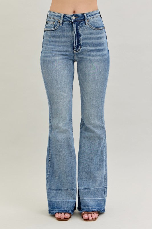 JB High Rise Light Wash Release Hem Flare