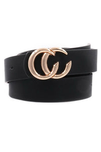 Faux Leather Double CC Buckle Belt