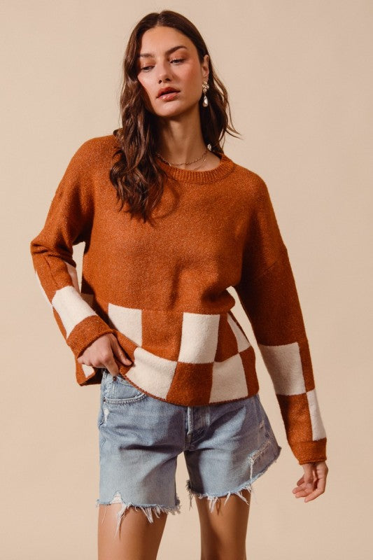 Checker Me Happy Crewneck Sweater