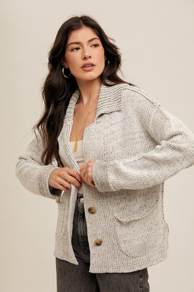 Reverse Seam Detail Sweater Cardigan With Pockets