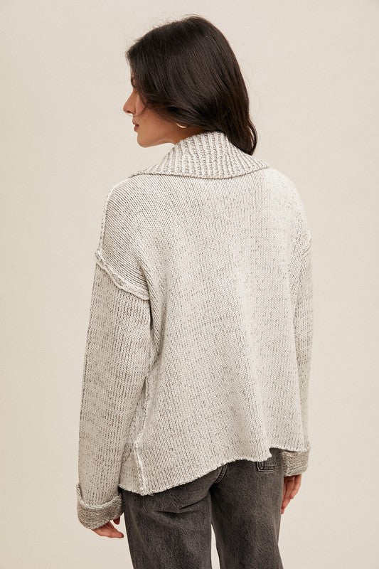 Reverse Seam Detail Sweater Cardigan With Pockets