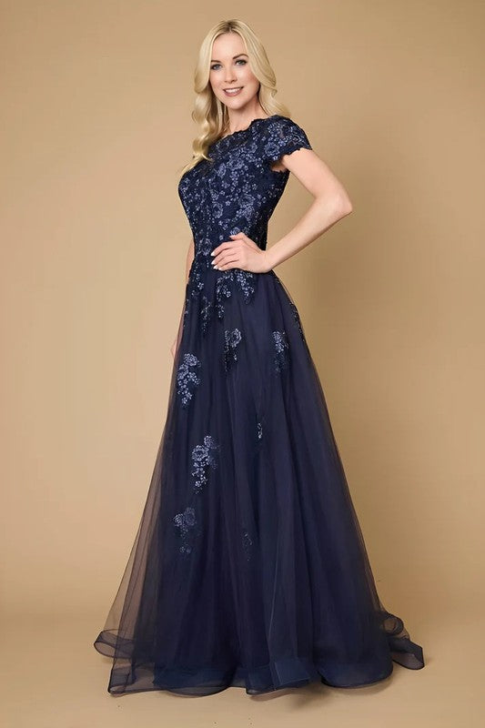 Navy Long Lace Navy Mother Of The Bride Dress