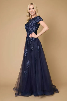 Navy Long Lace Navy Mother Of The Bride Dress
