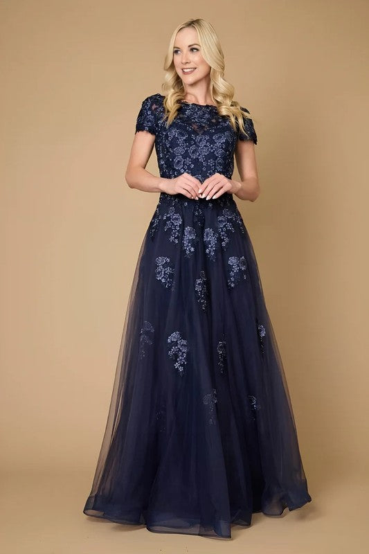 Navy Long Lace Navy Mother Of The Bride Dress