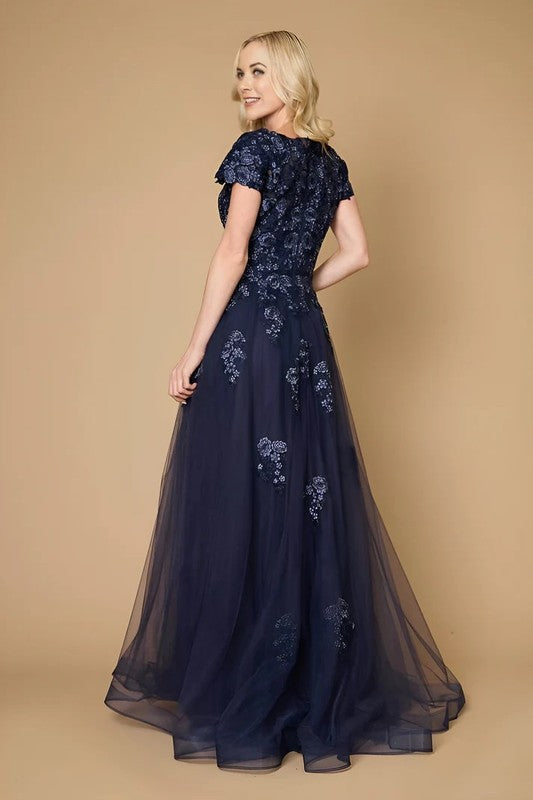 Navy Long Lace Navy Mother Of The Bride Dress
