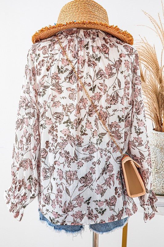 Floral Splendor Bubble Sleeve Blouse