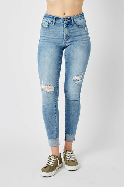 Judy Blue Destroy Midrise Cuffed Skinny Denim