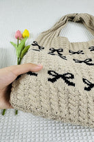 Ribbon Bow Knitted Crochet Tote-Market Grey Boutique