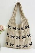 Ribbon Bow Knitted Crochet Tote