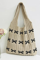 Ribbon Bow Knitted Crochet Tote-Market Grey Boutique