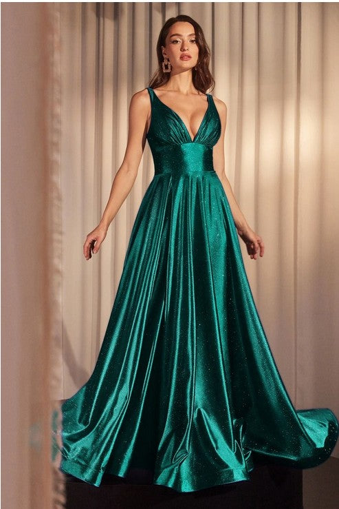 2025 EMERALD GLIMMERING STRETCH SATIN A-LINE DRESS🤍