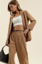 Pinstripe Notched Collar Jacket-Market Grey Boutique