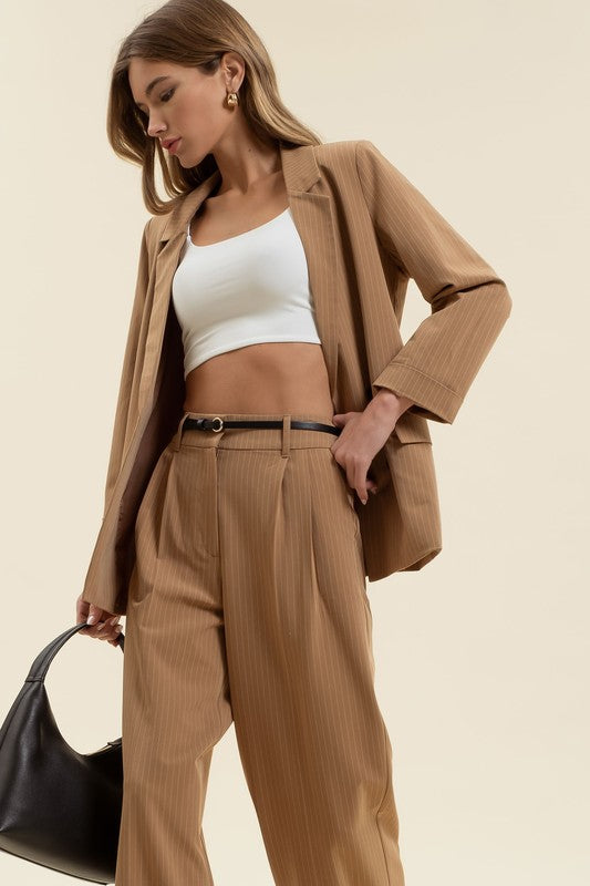 Pinstripe Notched Collar Jacket-Market Grey Boutique