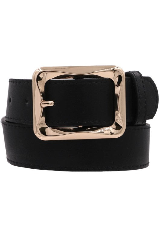 Metal Angled Bar Rectangle Faux Leather Belt