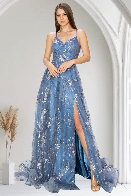 2026 - Dusty Blue Column Gown🤍-Market Grey Boutique