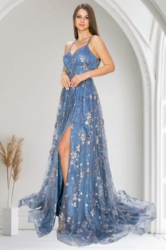 2026 - Dusty Blue Column Gown🤍-Market Grey Boutique