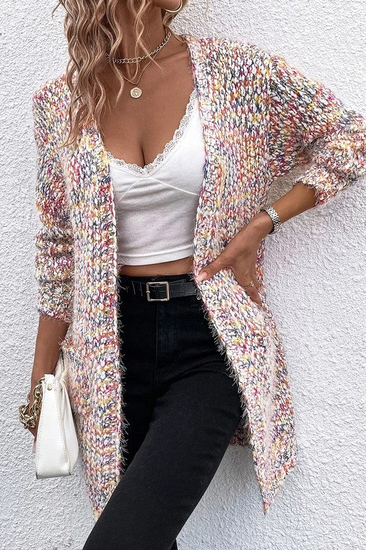 Abstract Color Block Cable Knit Cardigan